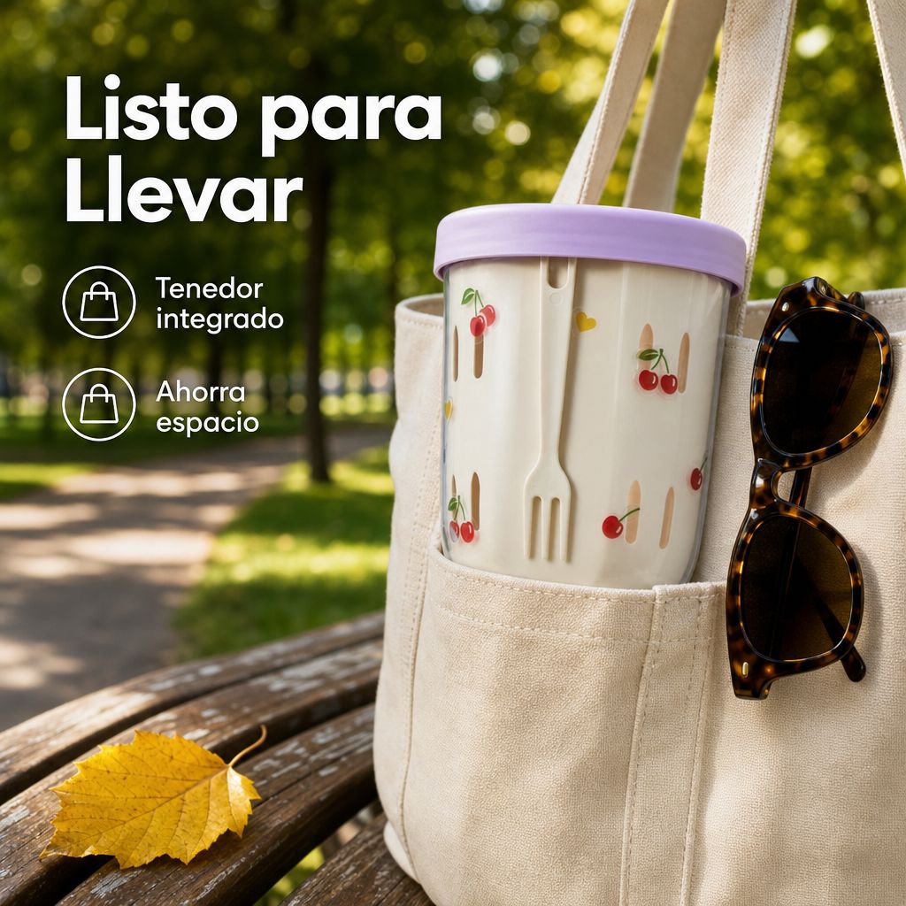 Vaso portátil de batido de frutas tipo caricatura con tenedor