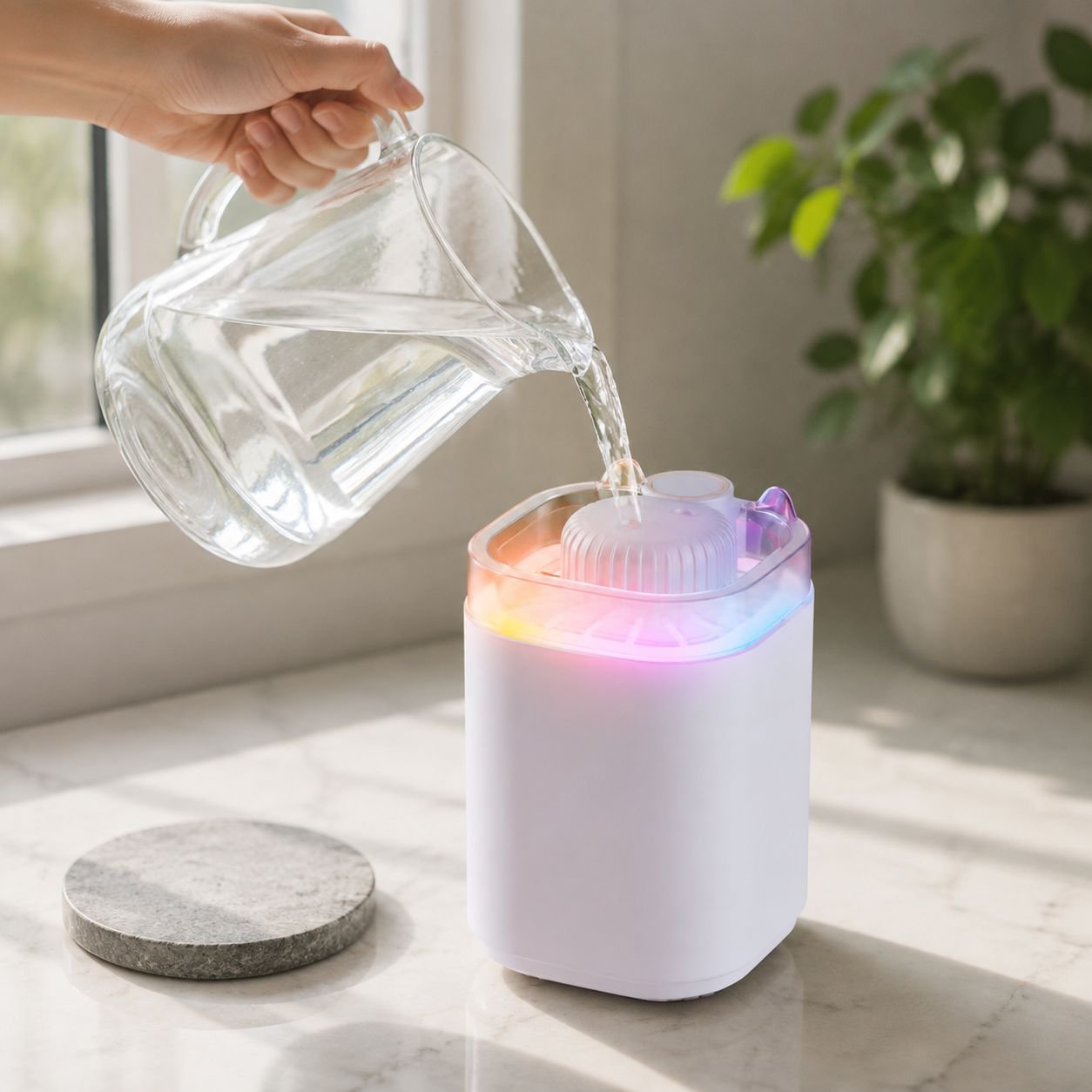 Ambient lamp humidifier for modern living rooms