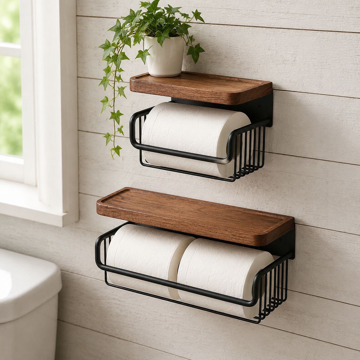 Bathroom organizer with drawer and paper roll holder
