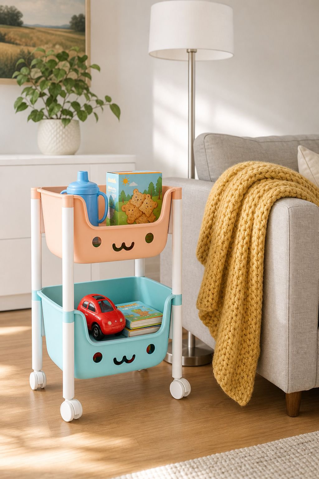 Sturdy and stylish multi-layer toy trolley for playroom