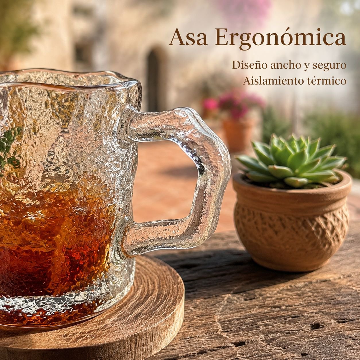 Taza de café de vidrio con asa