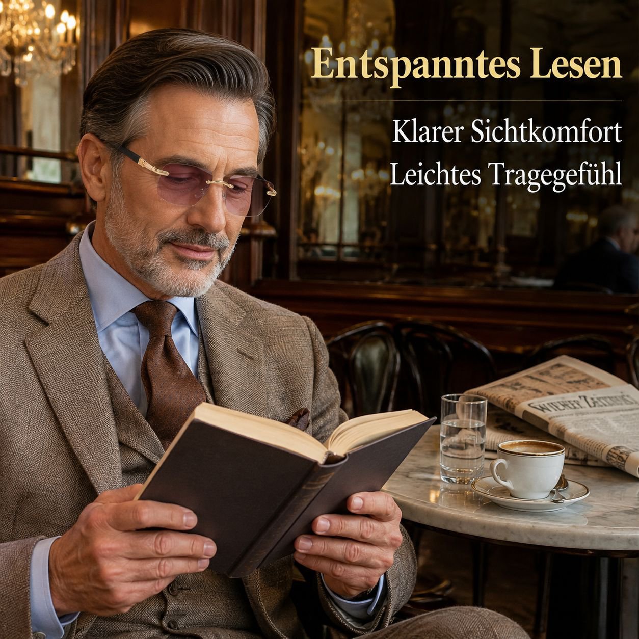 Ultraleichte, rahmenlose, abgeschrägte Lesebrille mit Blaulichtfilter und Zoomfunktion