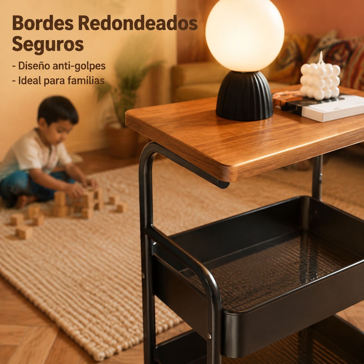 Carrito auxiliar móvil de dos niveles con mesa superior