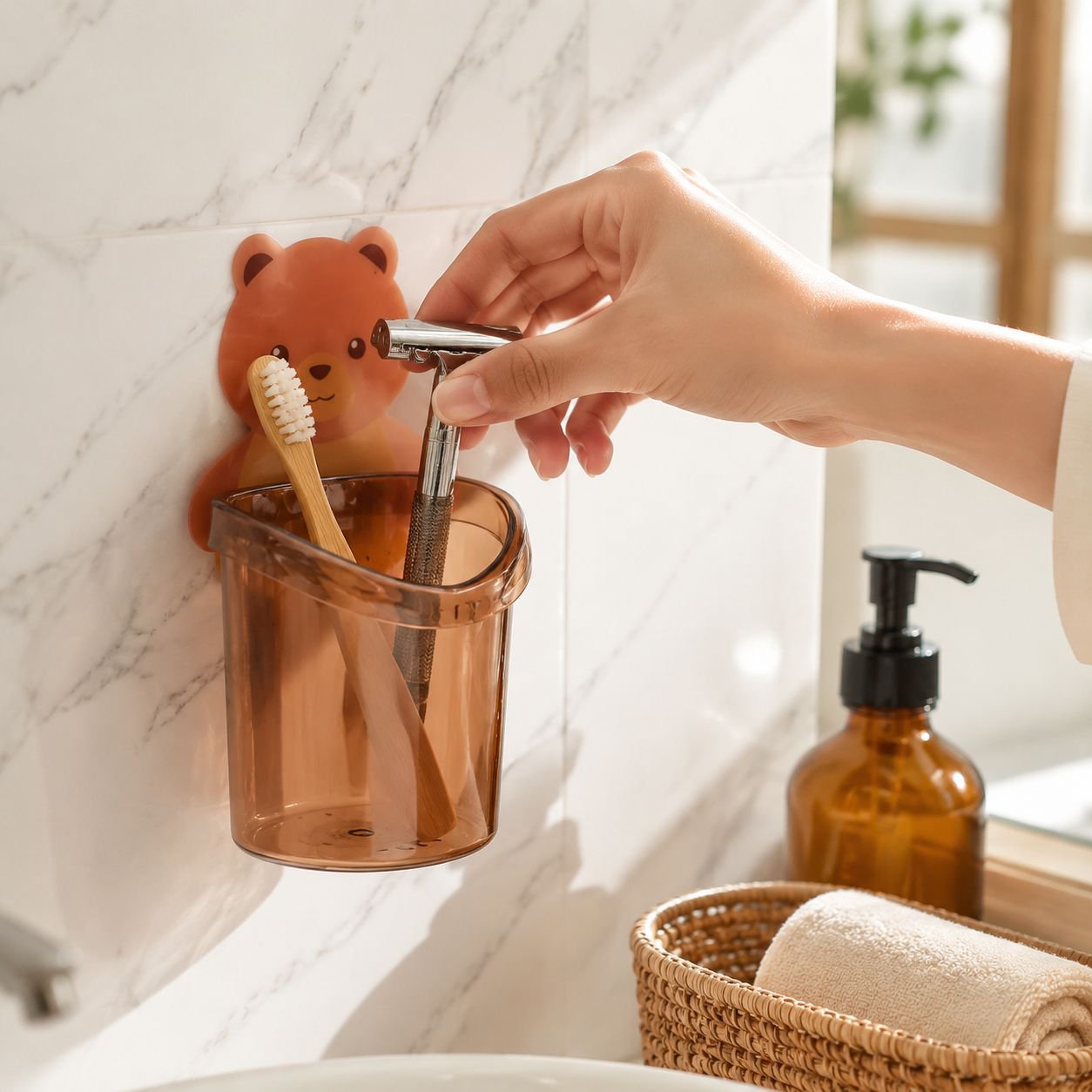 Étagère murale de salle de bain sans perçage pour brosses à dents et rangement