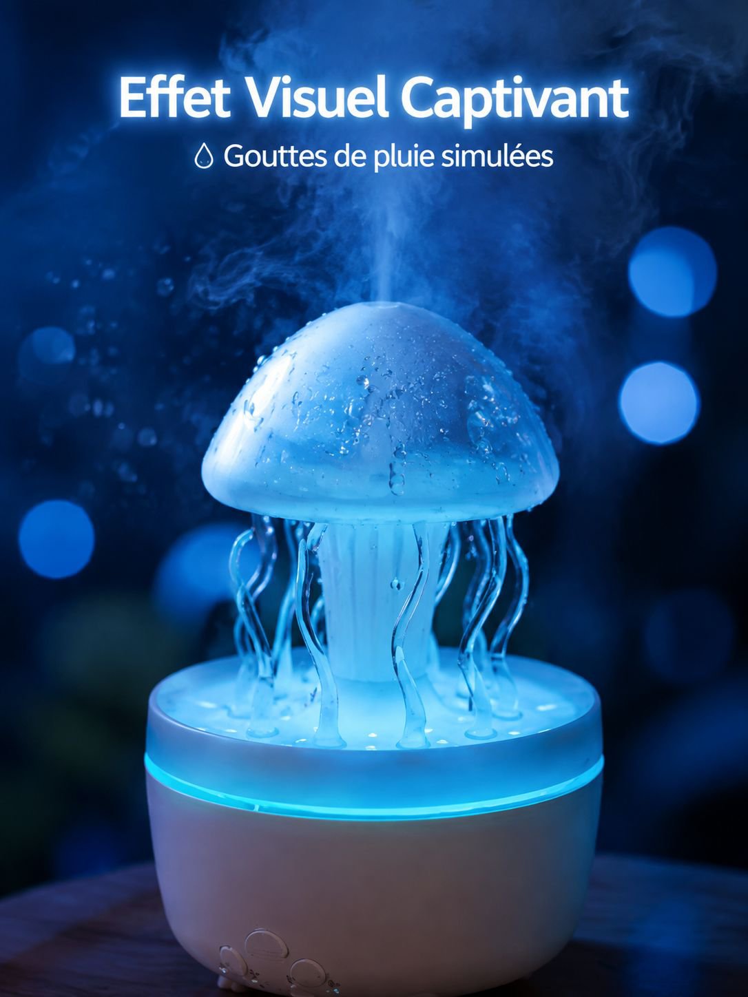 Diffuseur d’huiles essentielles en forme de méduse tournante avec gouttes de pluie