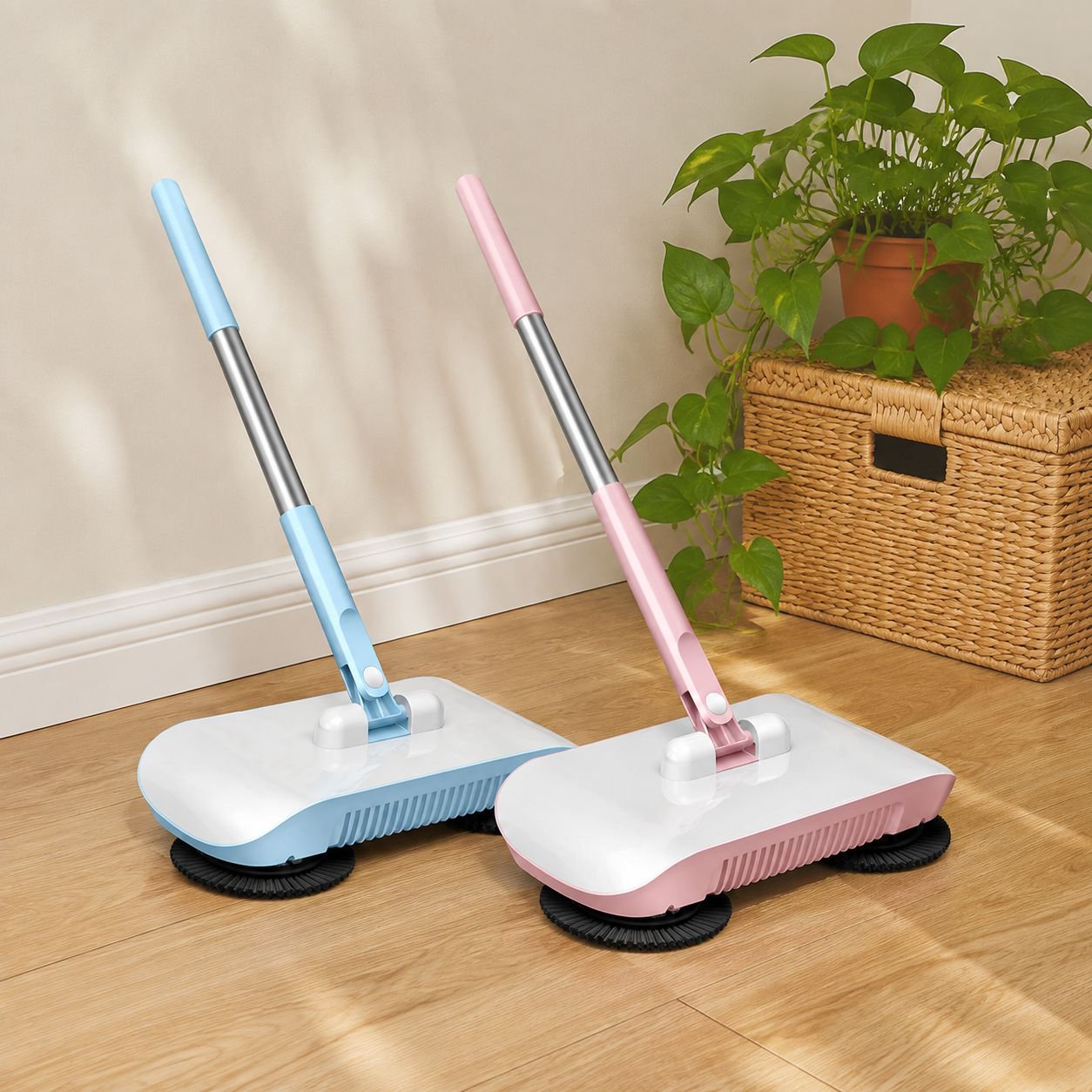 User cleaning hardwood floors with Smart Vacuum Cleaner Set