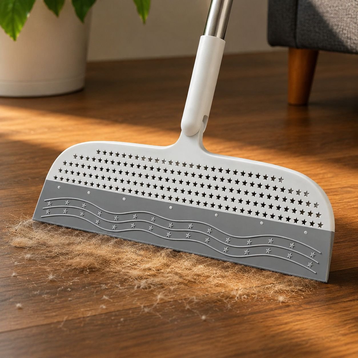 Ergonomic handle broom with dustpan