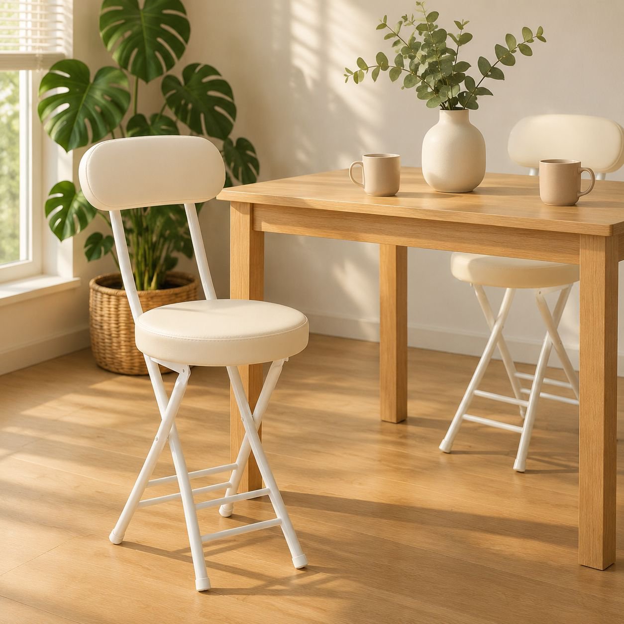 Portable Folding Chair with Backrest for Home, Dining, and Dorm Use