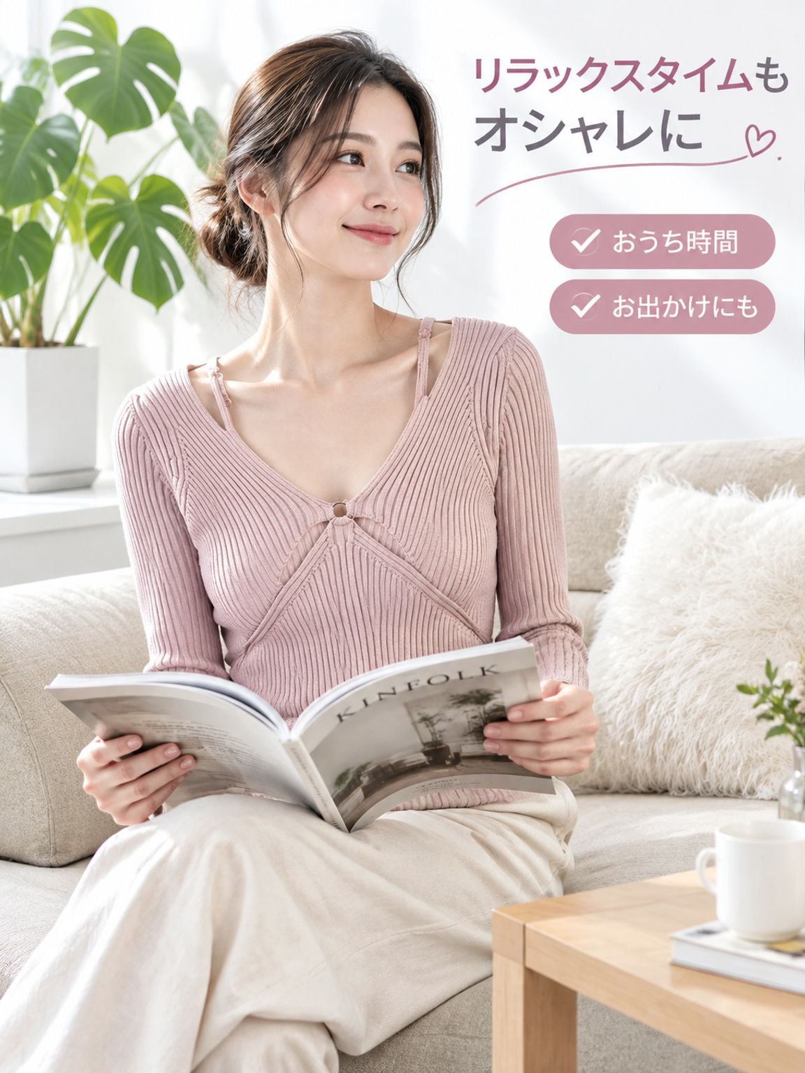 春秋新作 裴秀キャミソールピンクニットフェイクレイヤード