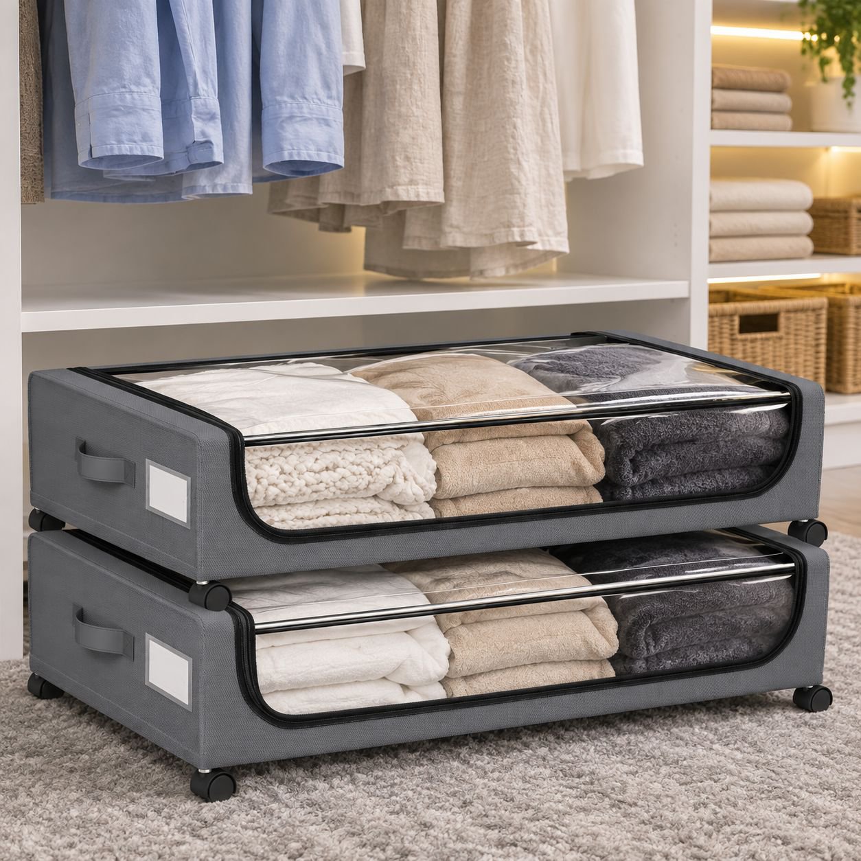 Under Bed Rolling Storage Cabinet, Foldable Large Capacity Organizer