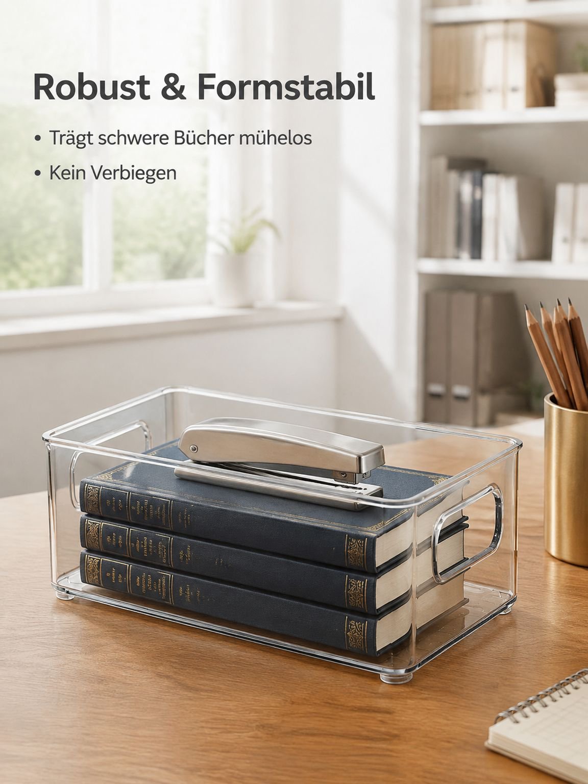 Stilvolle Aufbewahrungsbox für Home Office aus Acryl