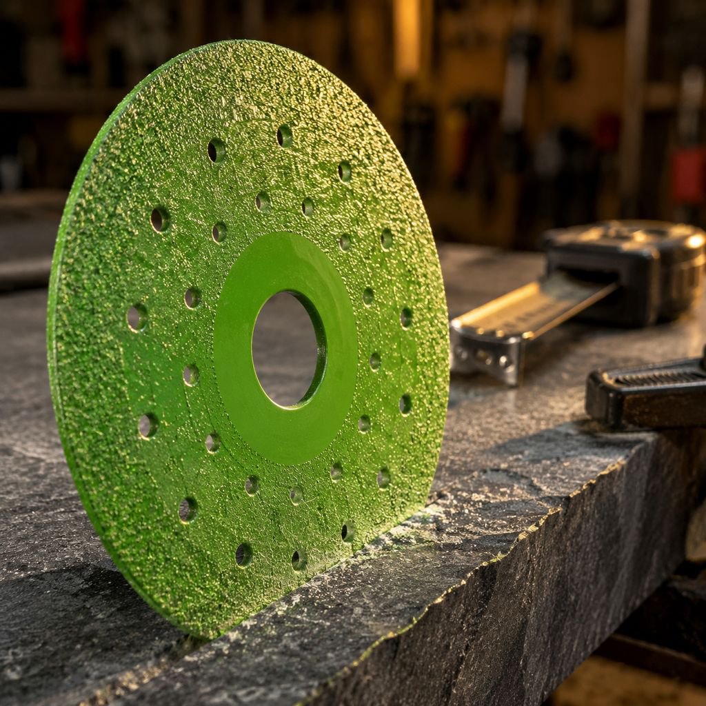 Stone cutting tool with diamond edge for slabs