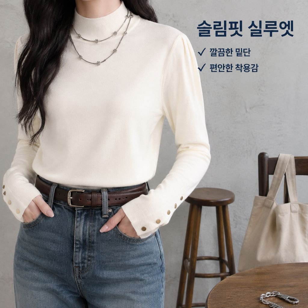 심플 프렌치 그레이 여성 반터틀넥 니트 이너