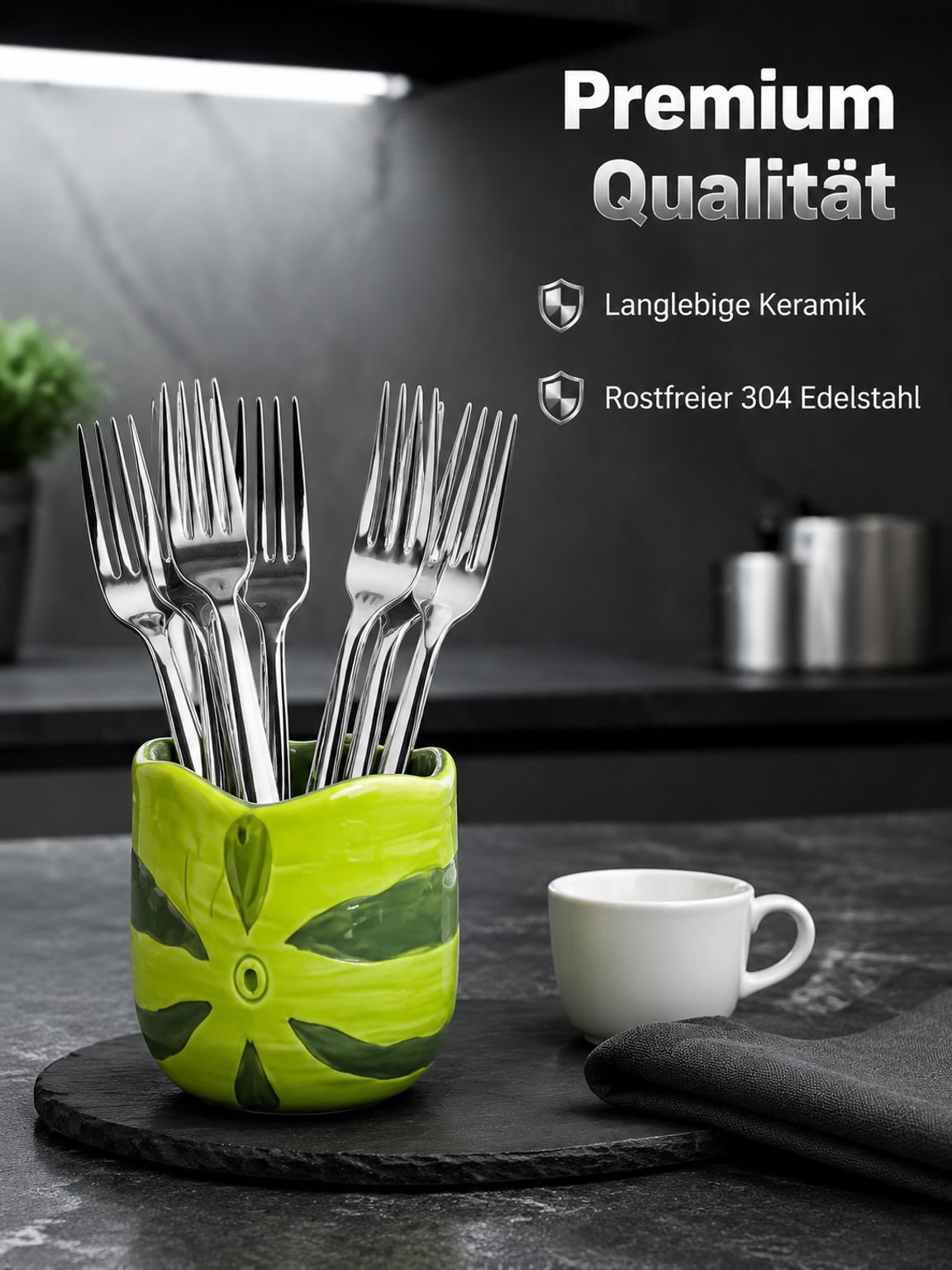 Süßes Keramik-Frucht-Schalen-Set mit Wassermelonenmuster und Edelstahl-Fruchtgabeln