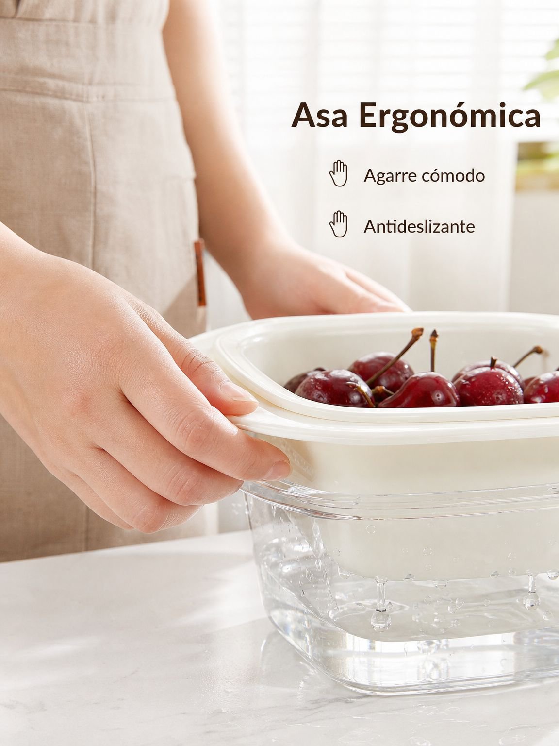 Cesta de drenaje gruesa para cocina, plato multiusos para verduras y frutas