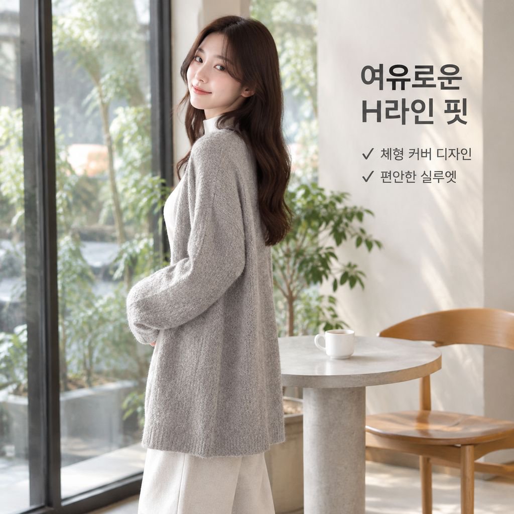 여성 가을겨울 루즈핏 퍼프소매 롱 니트 가디건 자켓