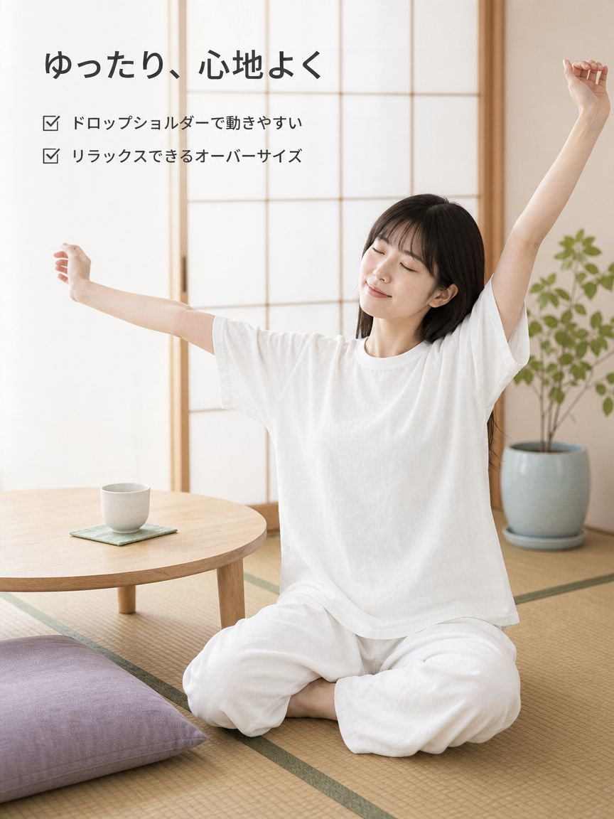 無地ゆったり通気性レディースTシャツ