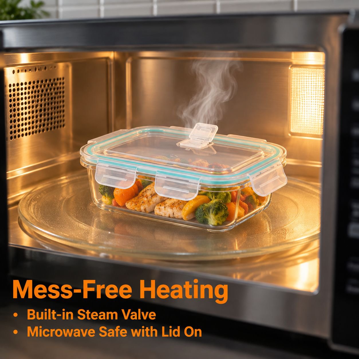 Microwave Safe Divided Glass Bento Lunch Box with Lid Food Storage Container
