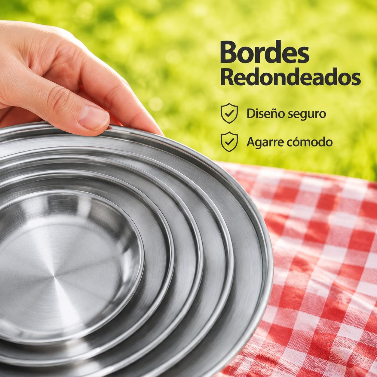 Plato redondo portátil de acero inoxidable resistente al calor para barbacoa, plato llano