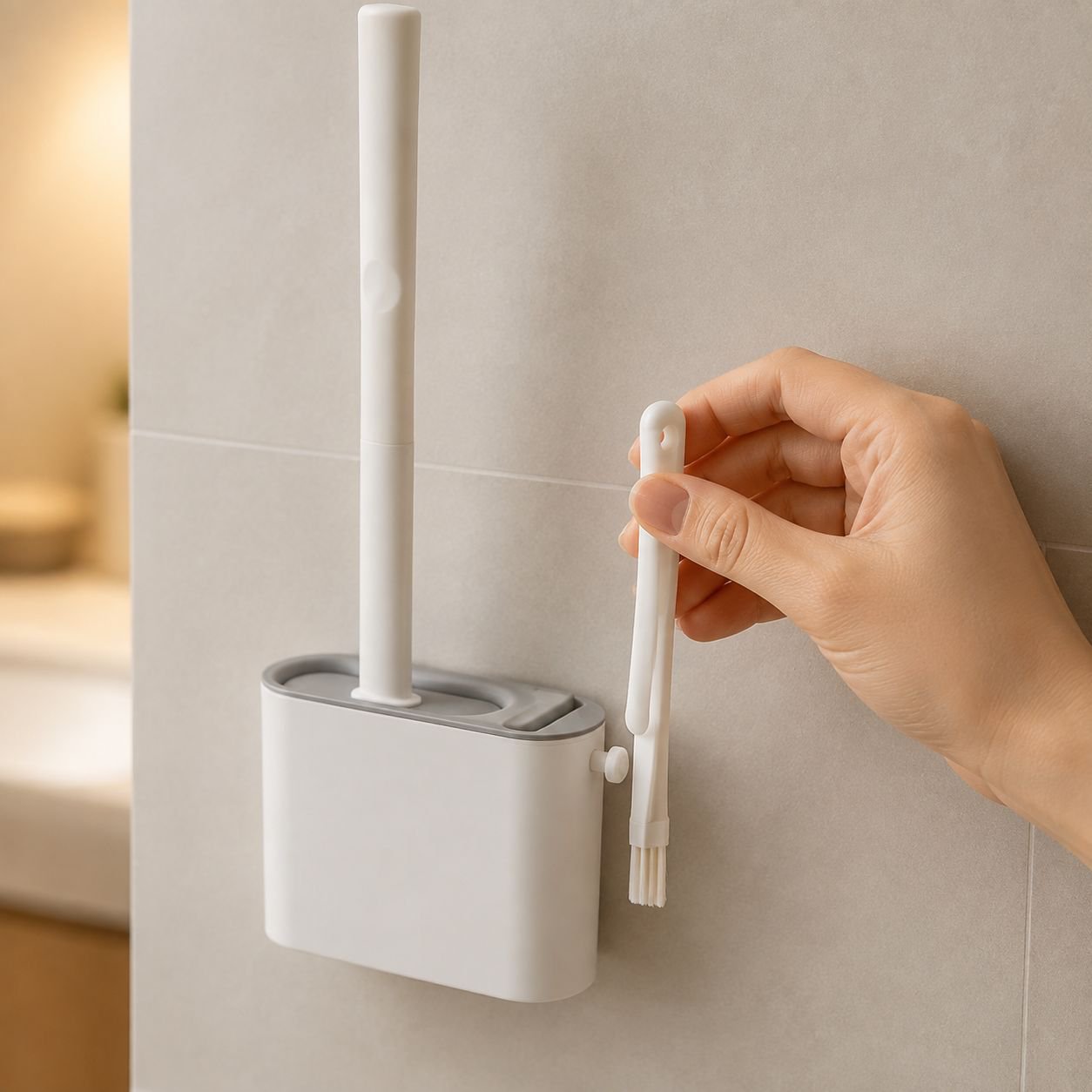 Easy to install toilet brush holder