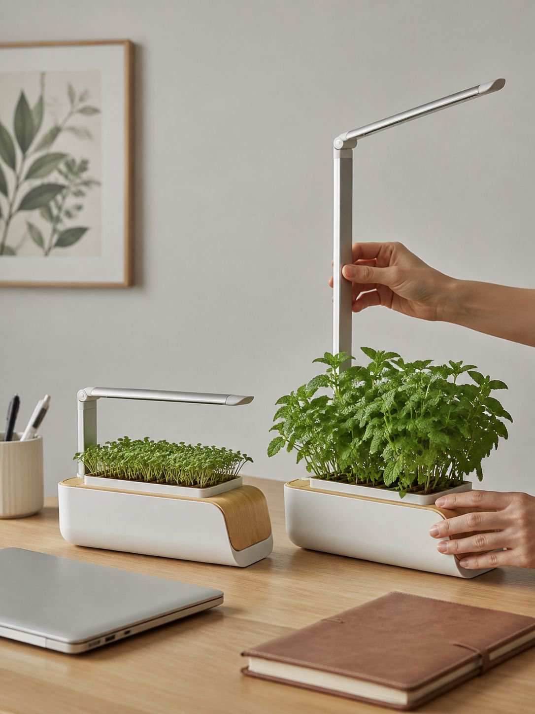 Maceta moderna para interiores con luz LED ajustable