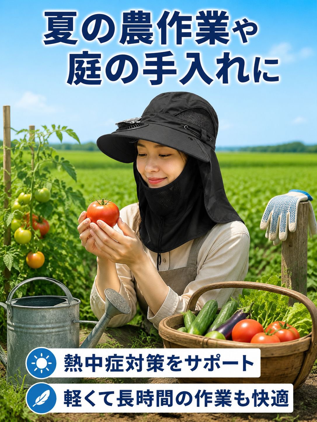 【UVカット×ひんやり送風】ソーラーファン付き日よけ帽子