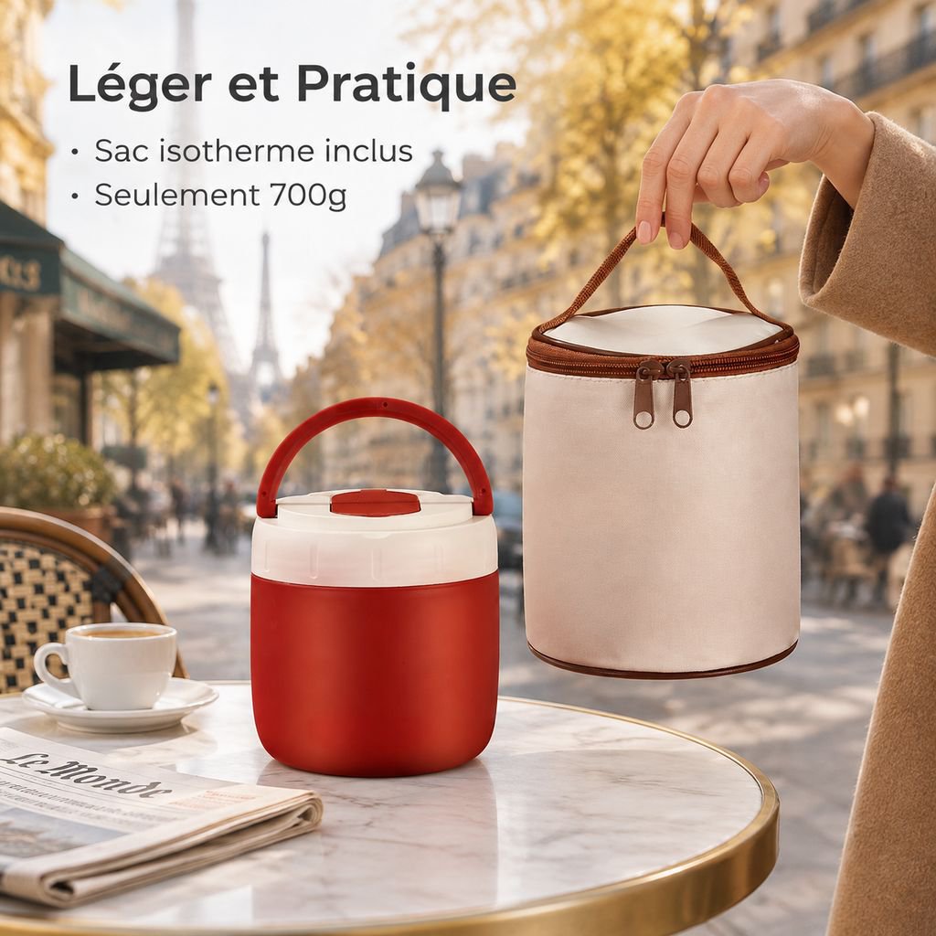 Boîte Repas Isotherme en Inox Bento Portable avec Poignée Étudiant Bureau
