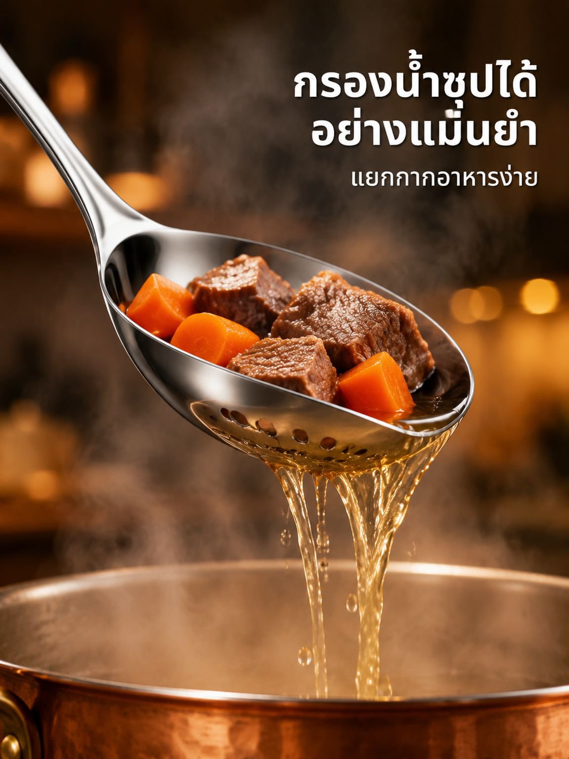 ช้อนซุปและตะแกรงกรองทำจากสแตนเลส
