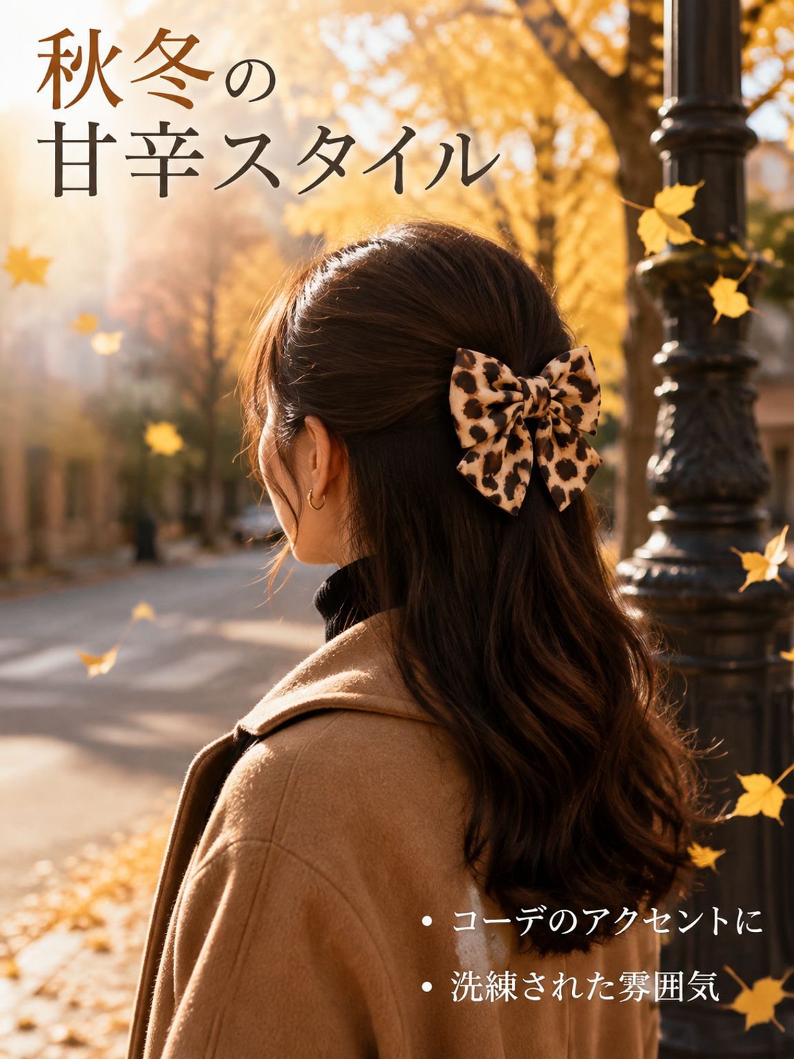 ヒョウ柄のリボンヘアクリップ