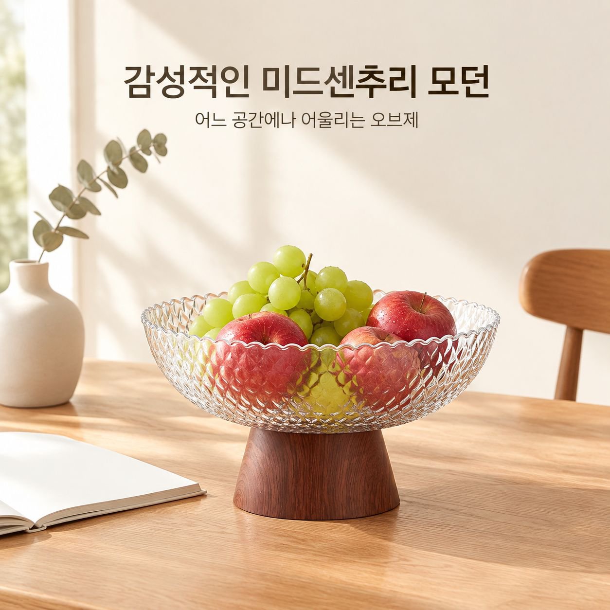 중고풍 과일 접시 나무무늬 티테이블 고급 다리 접시