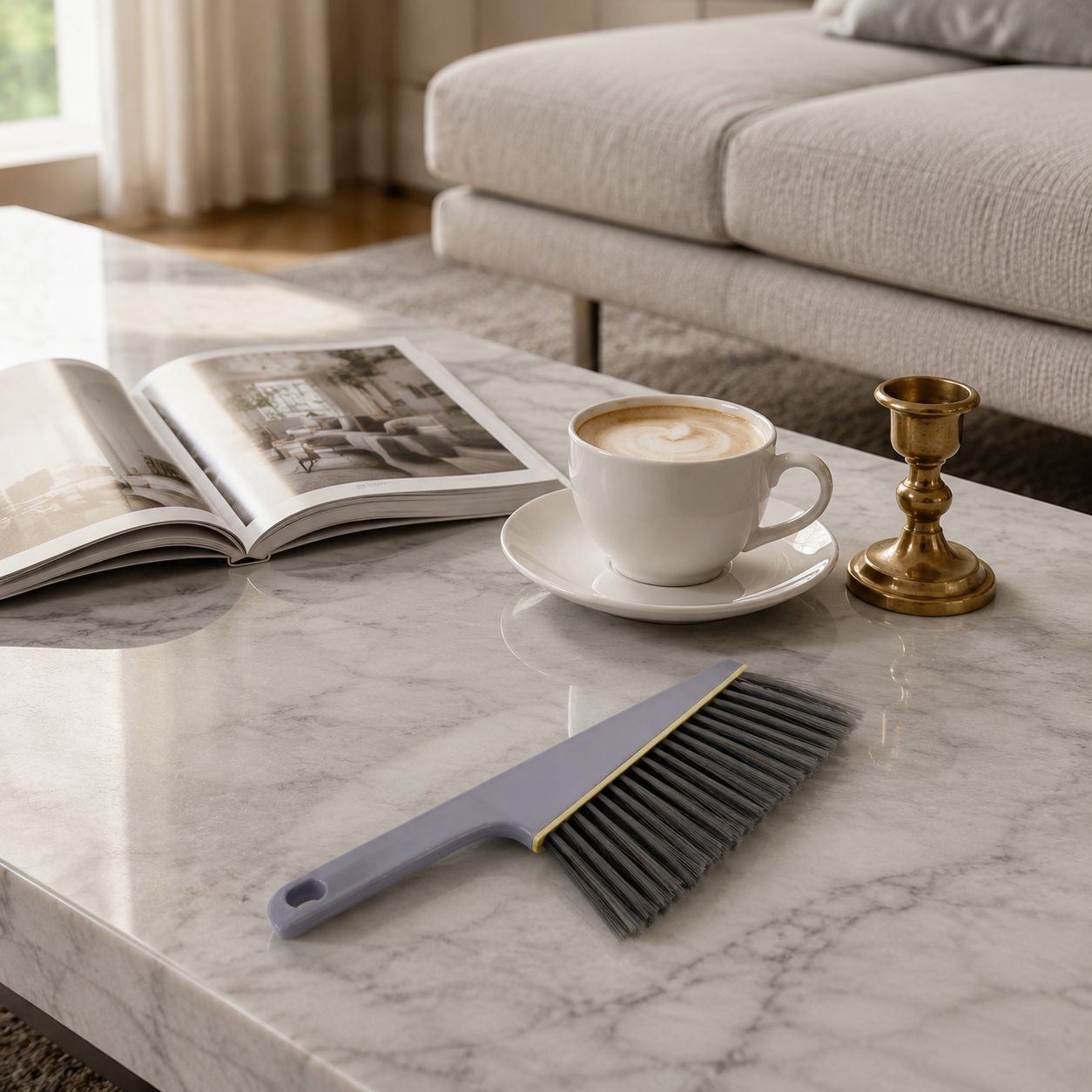 Storage handle feature of dusting brush set