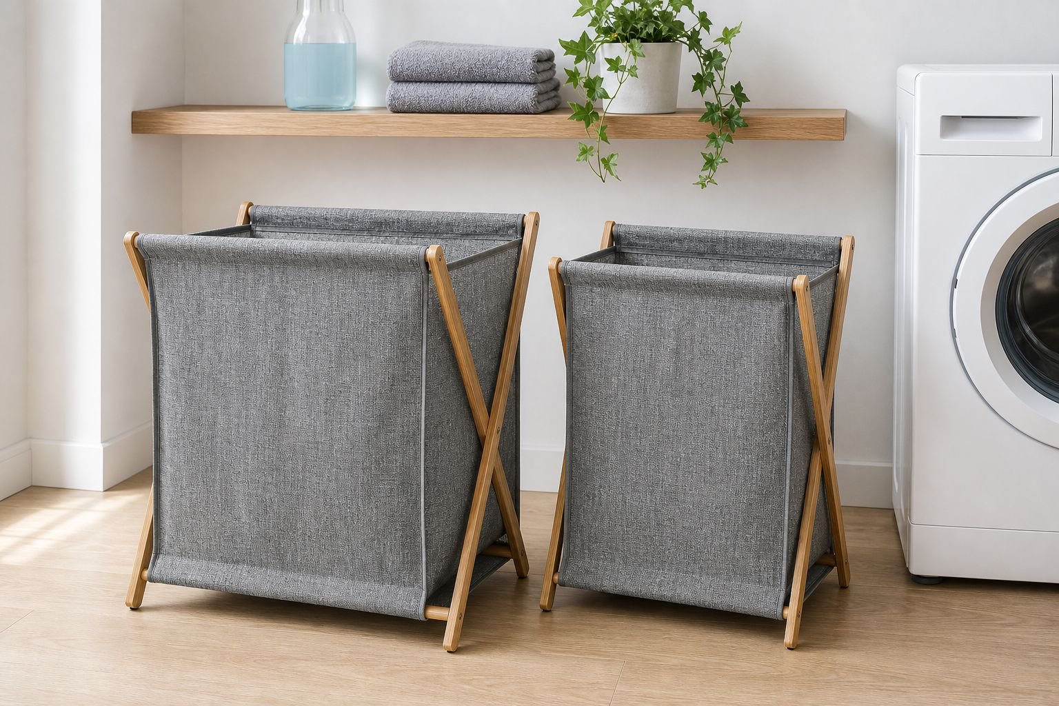 Sustainable PVC bamboo laundry hamper with lid