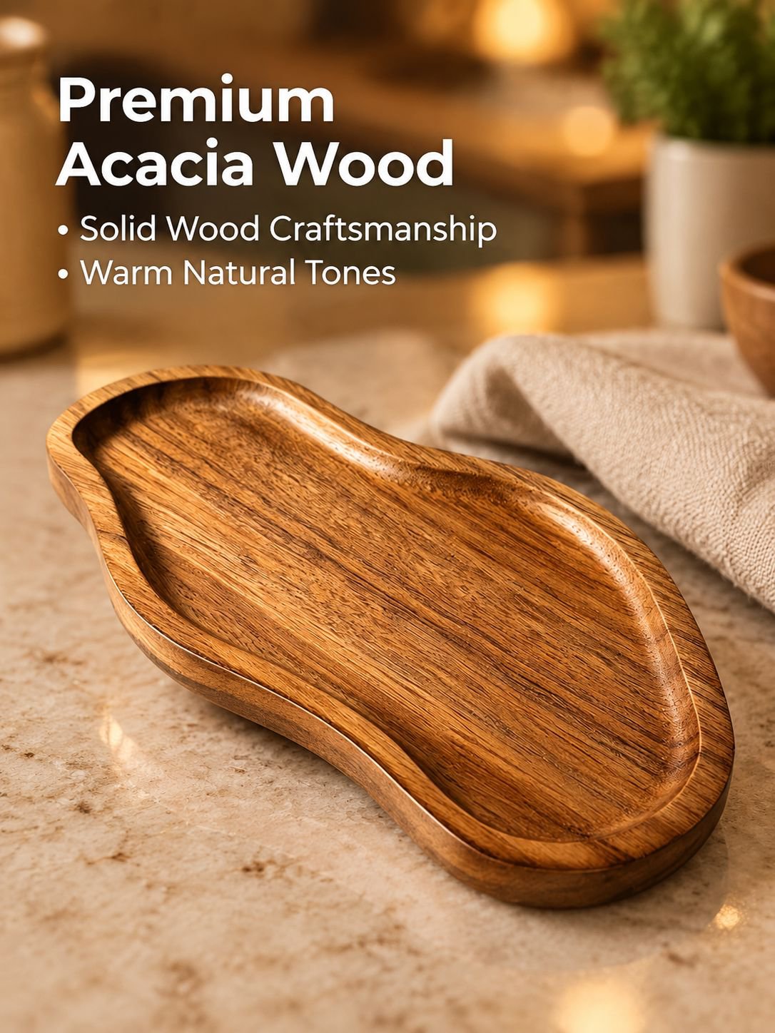 Japanese Solid Wood Peanut-Shaped Tray, Acacia Tea Snack Fruit Dessert Tray