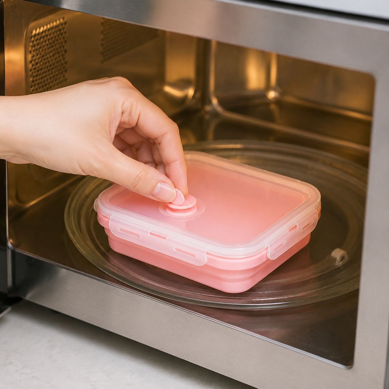 Space-saving food container folded flat for easy storage