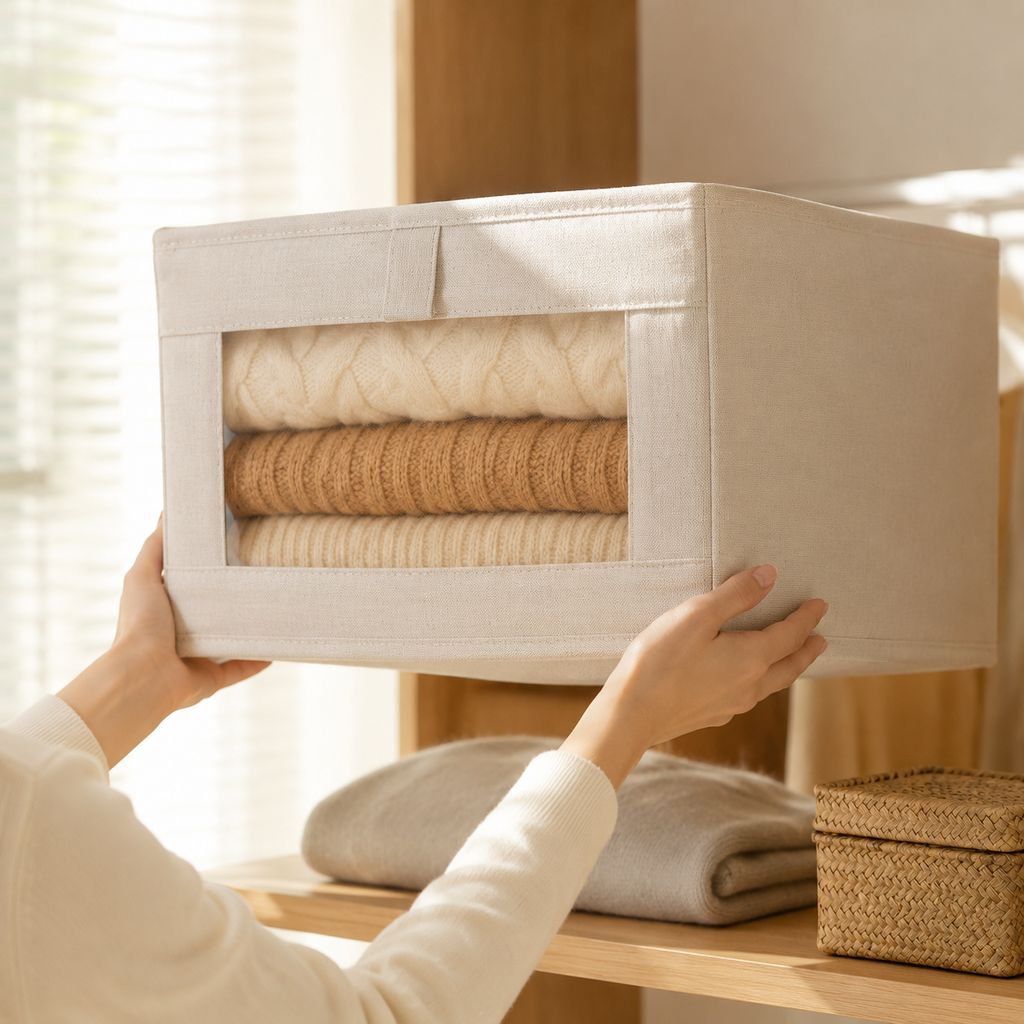 Caja organizadora plegable de ropa de lino y algodón