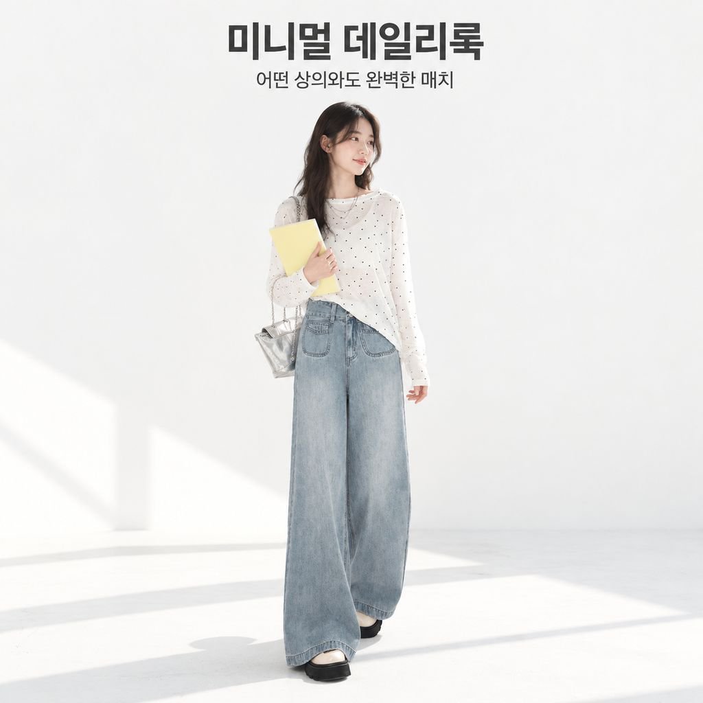 여유로운 핏의 스트레이트 와이드 레그 디자인으로 편안함을 강조