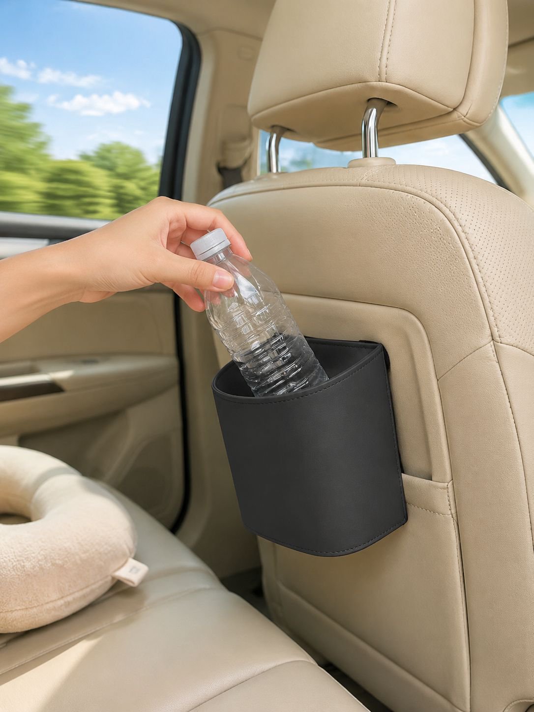 Car interior with neatly arranged storage box