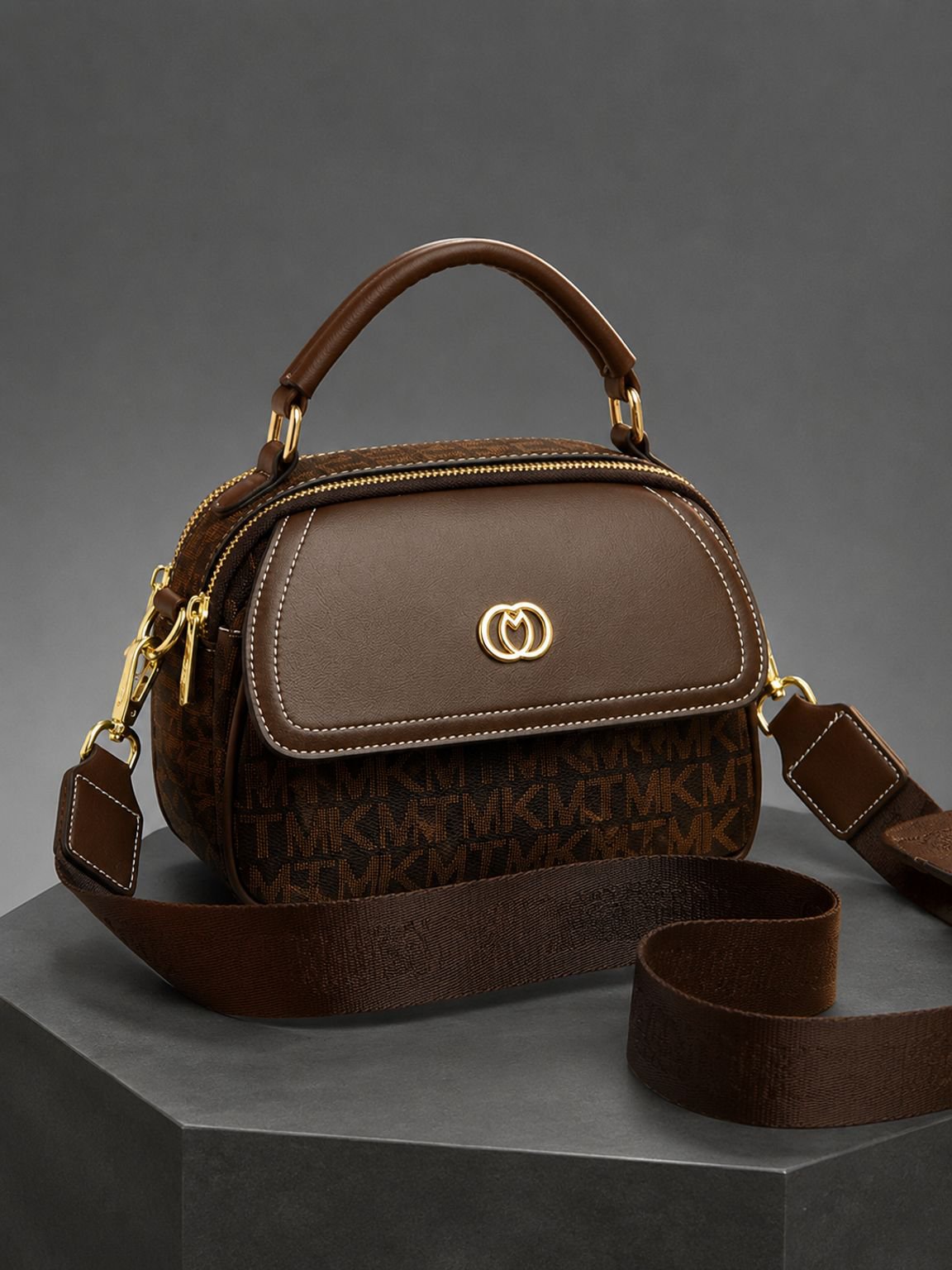 JS – Apfeltasche mit Retro-Print und großem Fassungsvermögen