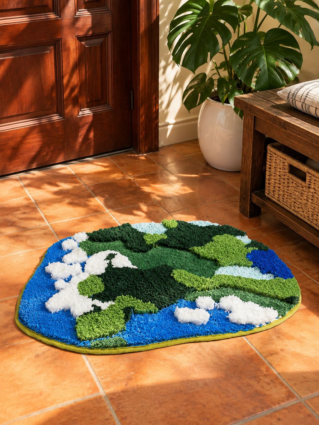 Alfombrilla de baño antideslizante color gris en piso de baño moderno