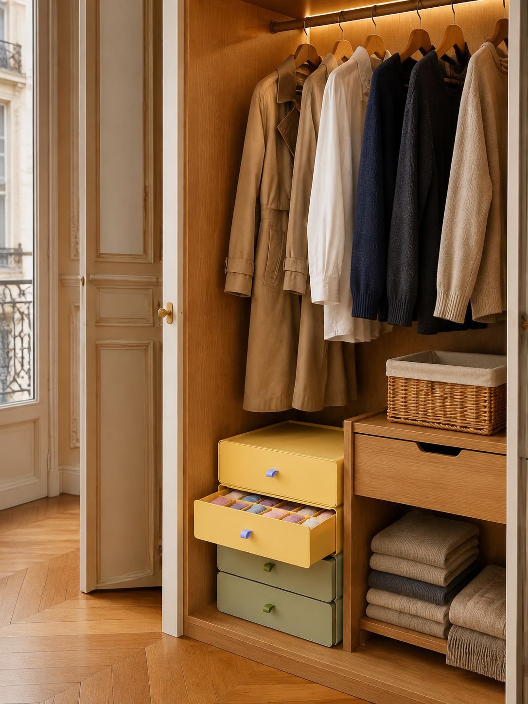Organisateur 3-en-1 à tiroirs pour vêtements, chaussettes et soutiens-gorge, gain de place.