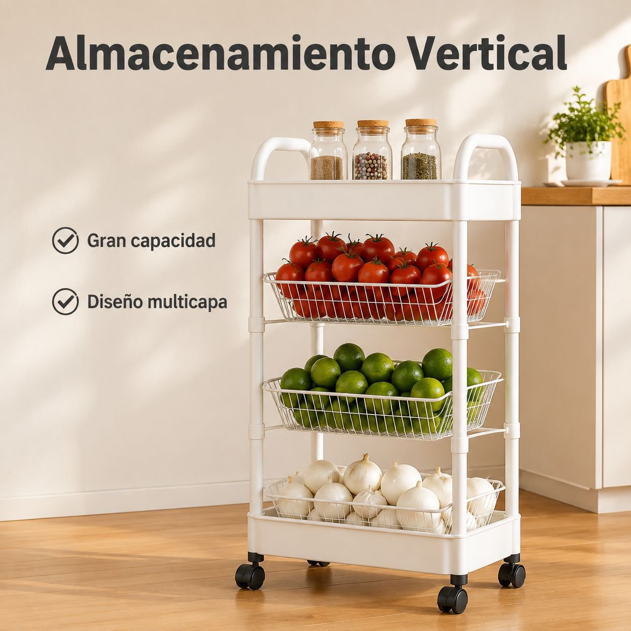 Estantería de cocina multifuncional con ruedas