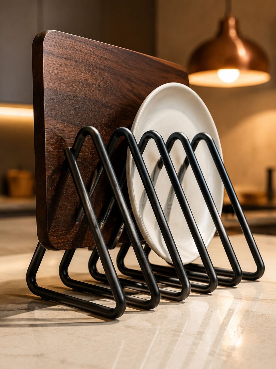 Space saving cutting board holder for kitchen storage organization
