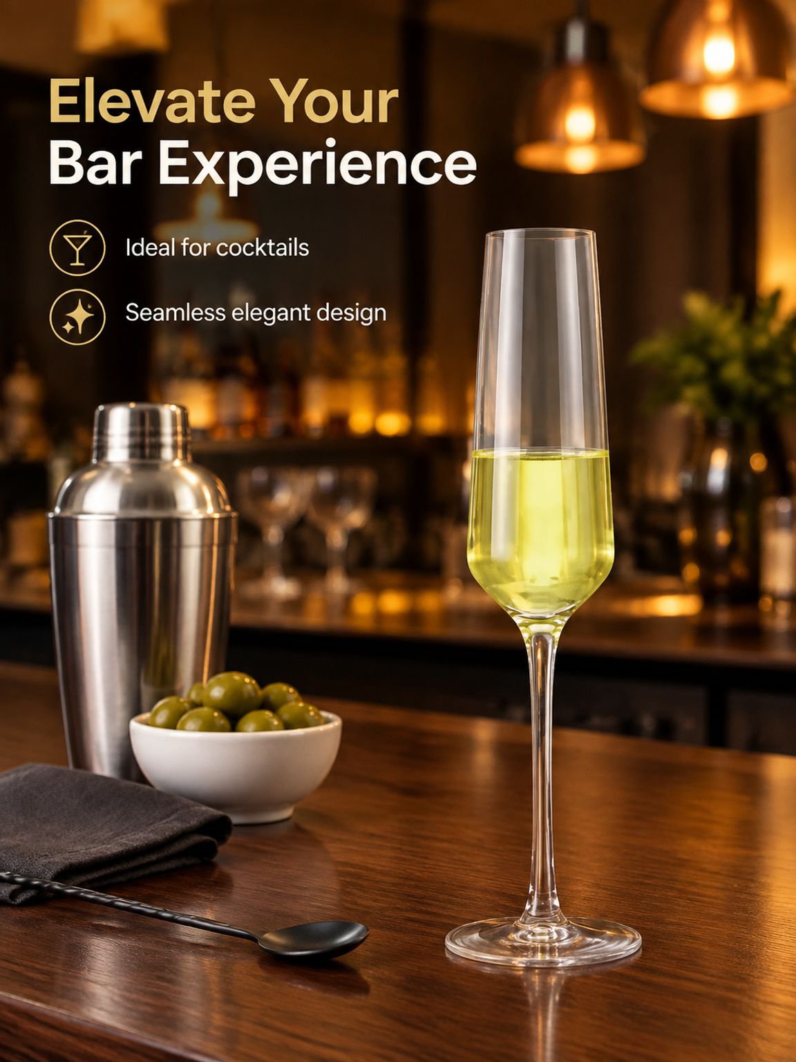 Champagne flute goblet displayed for home dining