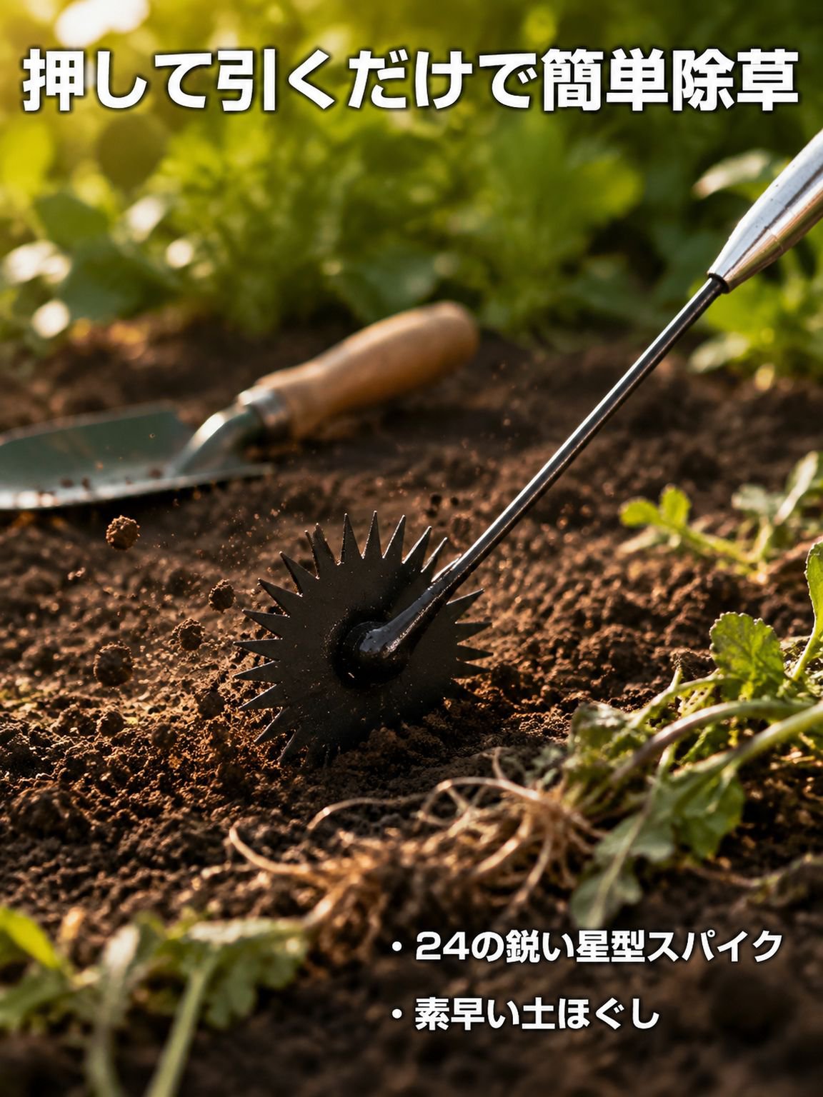 家庭菜園用マンガン鋼除草・土ほぐし用ミニホー＆レーキ
