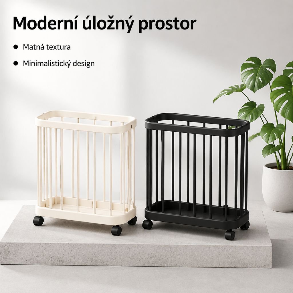 Multifunkční koupelnový regál na kolečkách na uložení jógamatky, fitness vybavení a špinavého prádla
