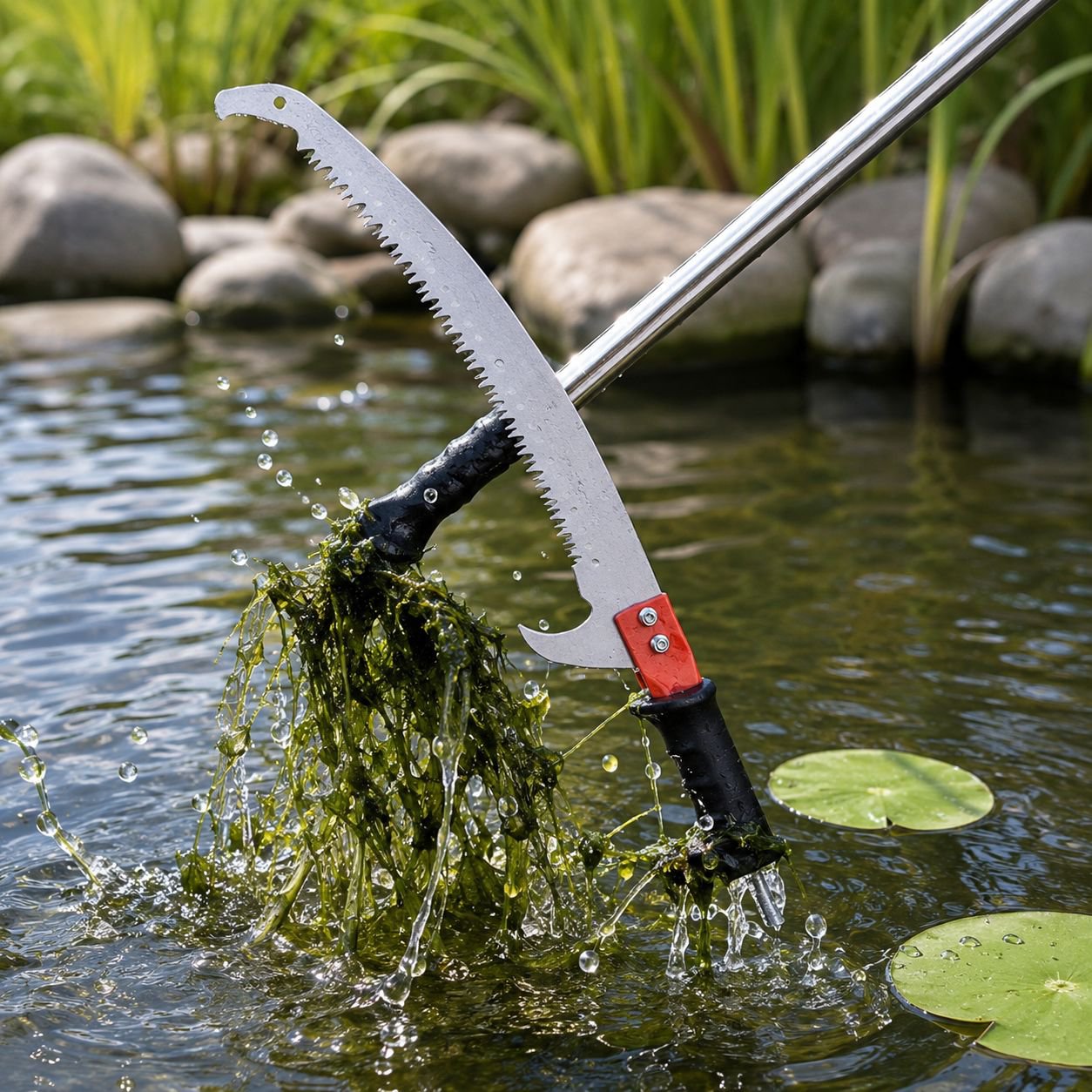 Durable net for removing grass and debris from water