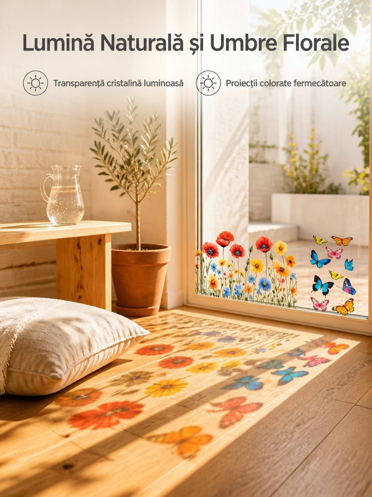 Autocolant autoadeziv transparent pentru sticlă cu model floral
