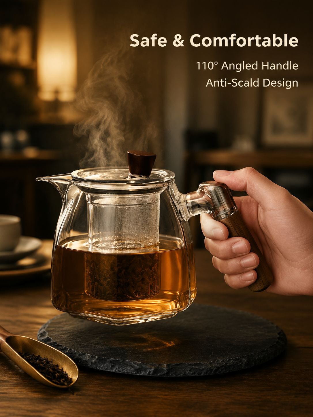 Glass Teapot with Solid Wood Handle