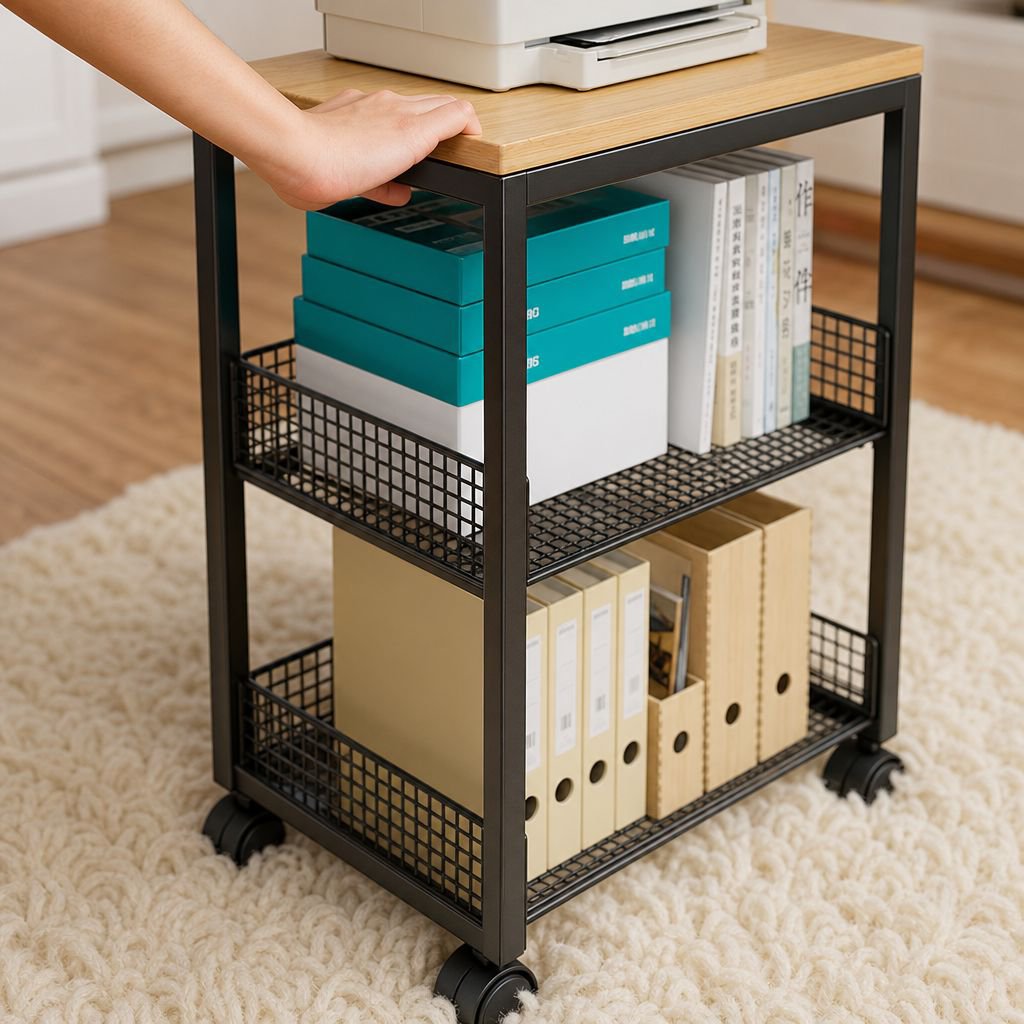 Movable Bookshelf with Wheels Printer Storage Desk Side Cabinet