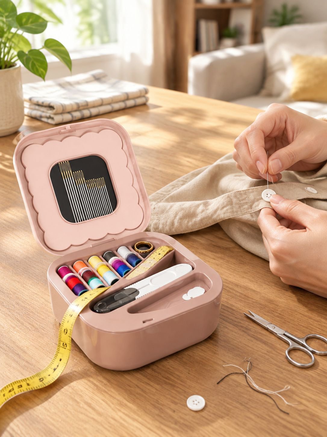 Kit de costura fácil de usar con compartimentos organizados